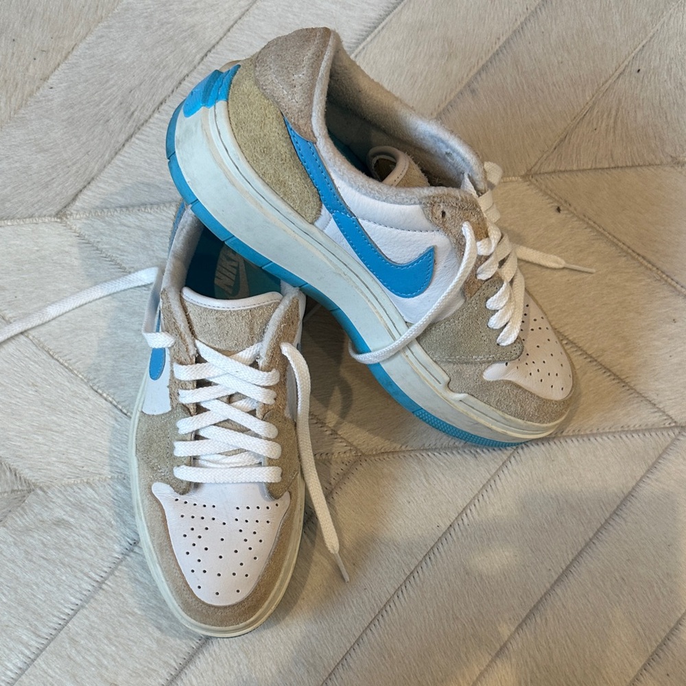 Nike Air Jordan 1 White and Blue Low-Top Sneakers
